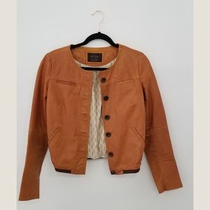 Brown Leather Collarless Jacket
